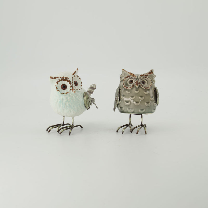 Grey & White Owl Table Decor - Set of 2 (9668-DM2543-S2)